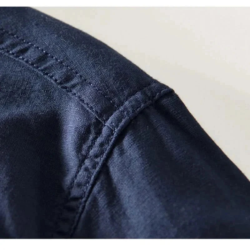 Calveo | Effortless Relaxed Style Linen Mandarin Shirt