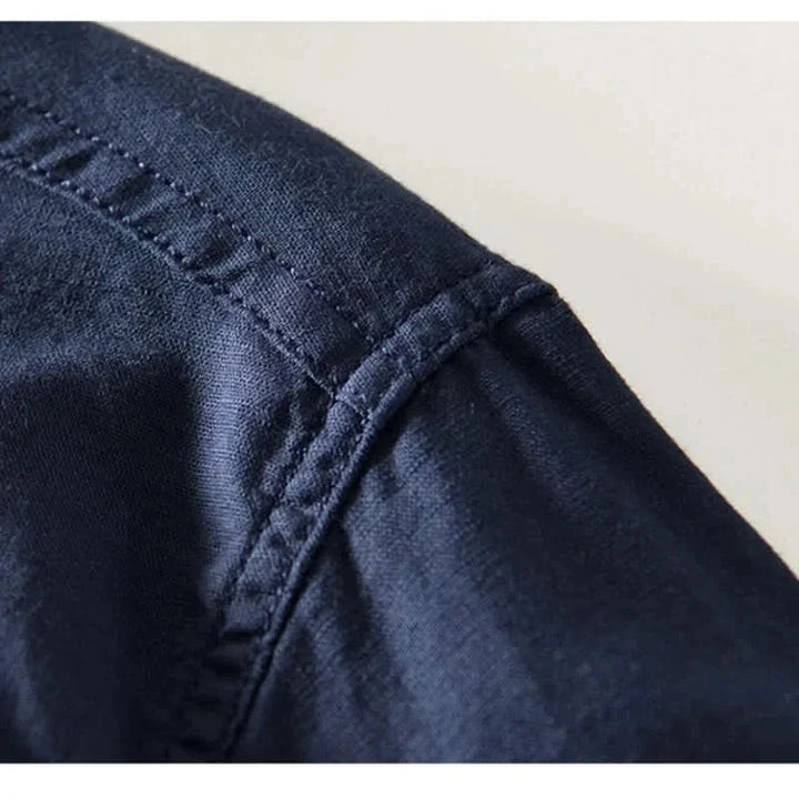 Calveo | Effortless Relaxed Style Linen Mandarin Shirt