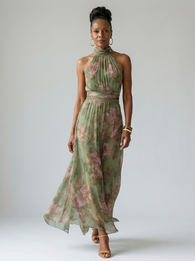Valentina | Gathered Halter Midi Dress