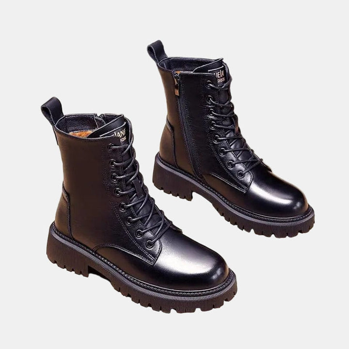 Elodie | Women's Faux Leather Lace-Up Fleece-Lined Combat Ankle Boots