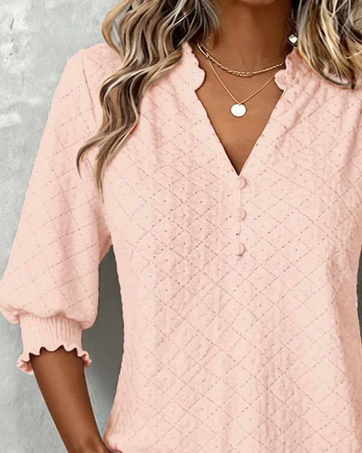 V-Neck Top Argyle Short Sleeves