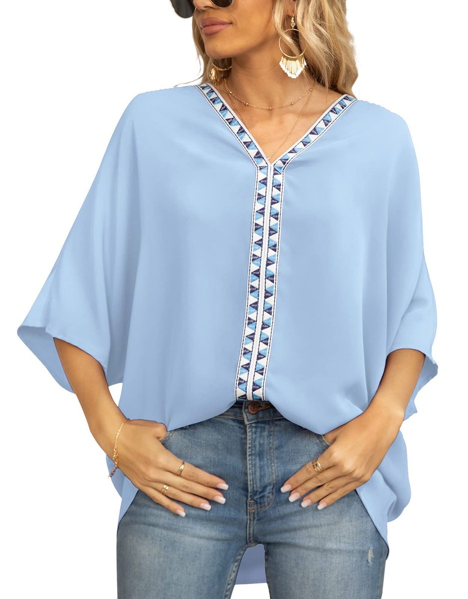 Arabella | Women's Boho Embroidered Oversized V-Neck Tunic Top