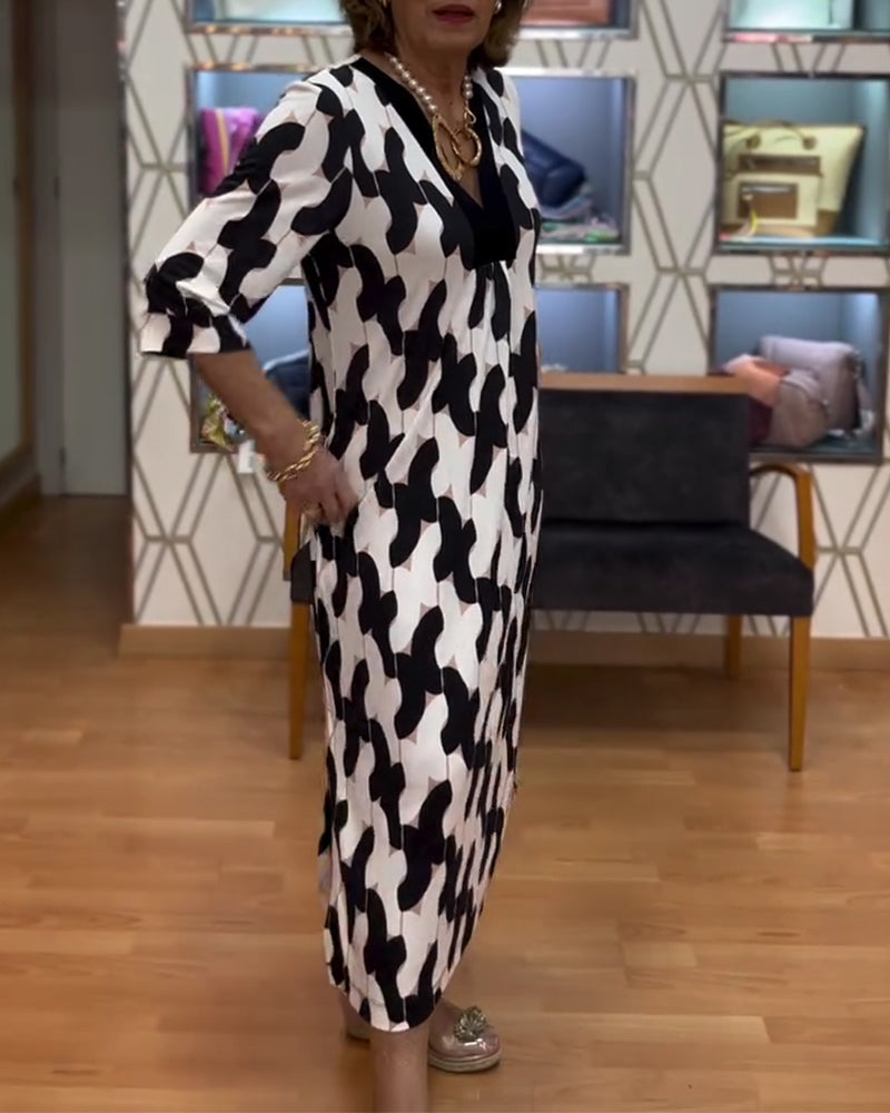 V-Neck Geometric Print Dress