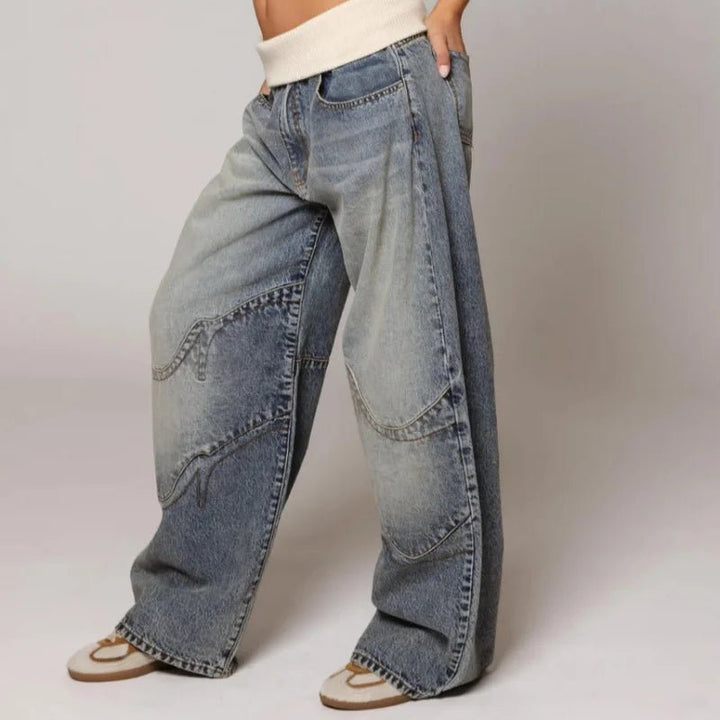 Luna | Vintage Washed Wide Leg Patchwork Baggy Jeans