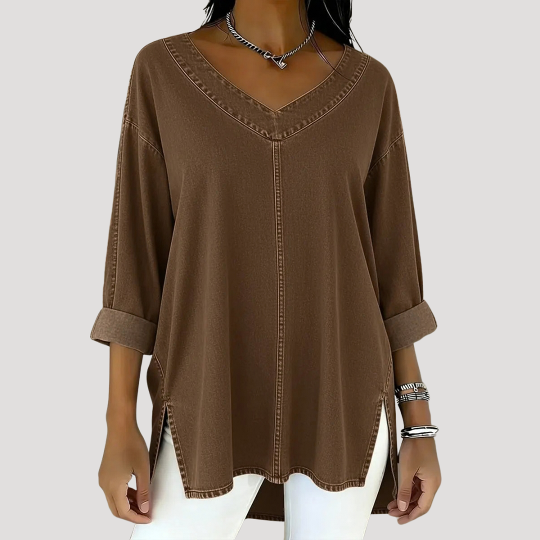 Genevieve | Women's V-Neck Relaxed Tunic Top