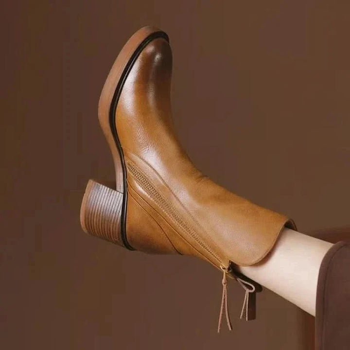 Evelyn | Premium Leather Style Ankle Boots with Zipper