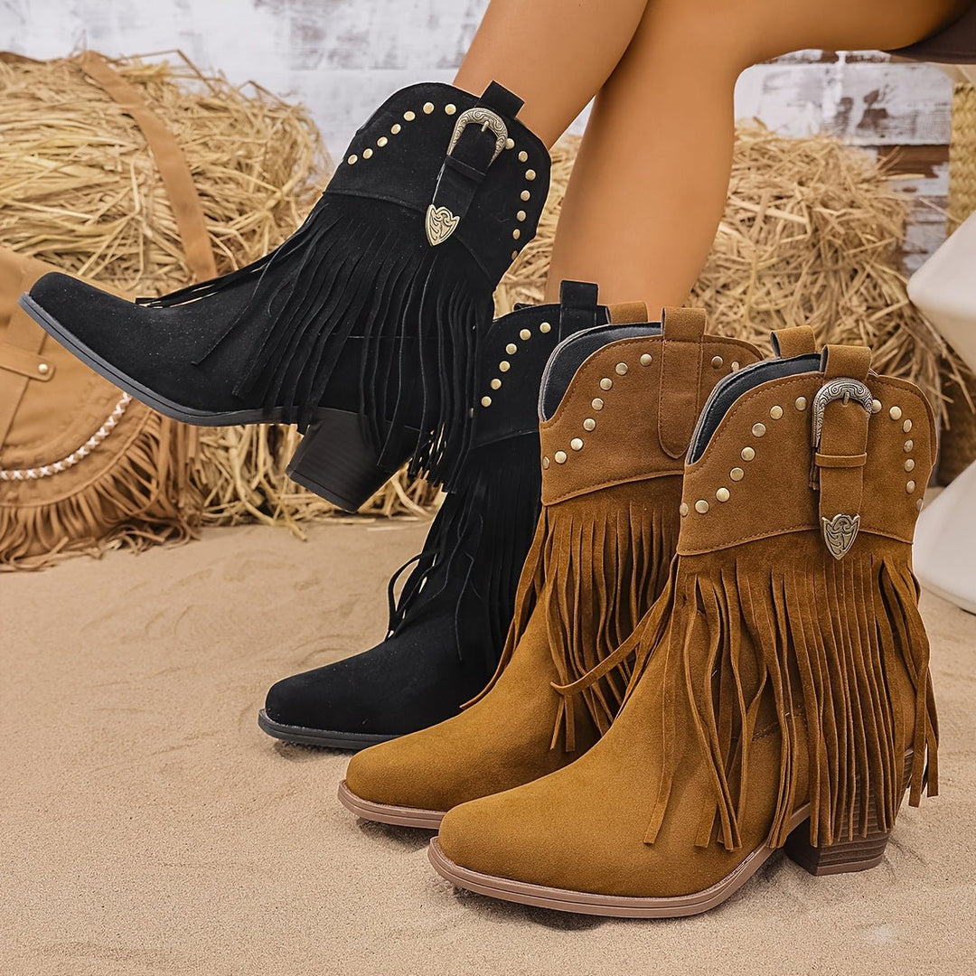 Sabrina | Stylish And Studded Fringe Cowboy Boots