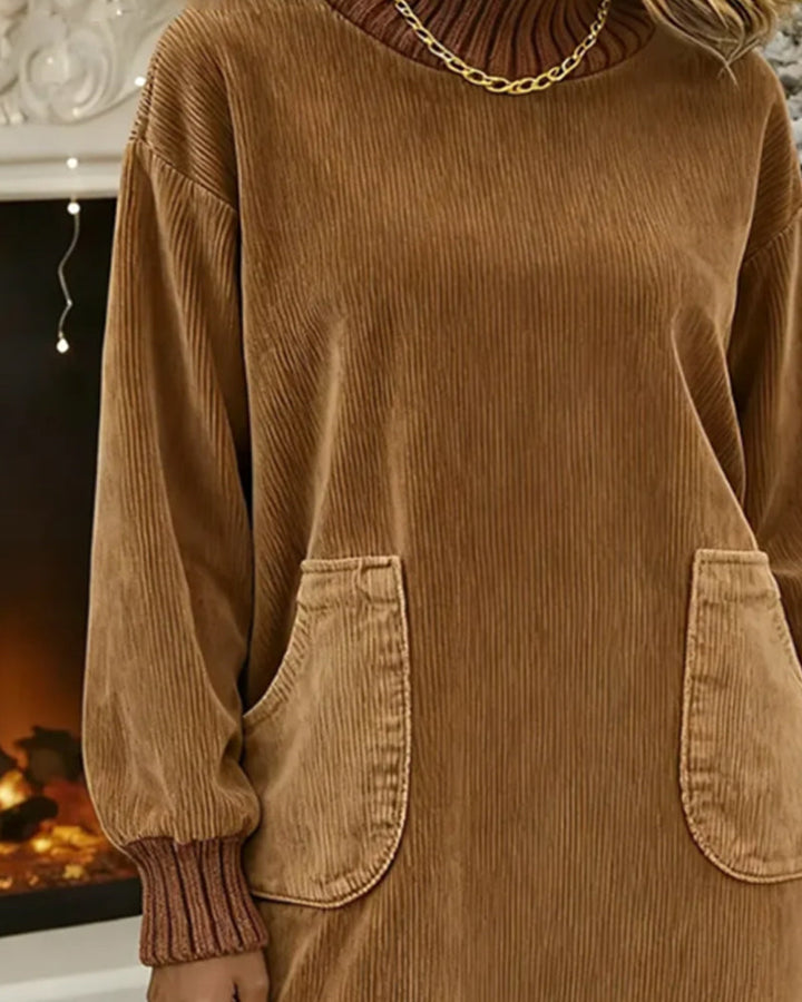 Retro Dress with High Neck and Long Sleeves