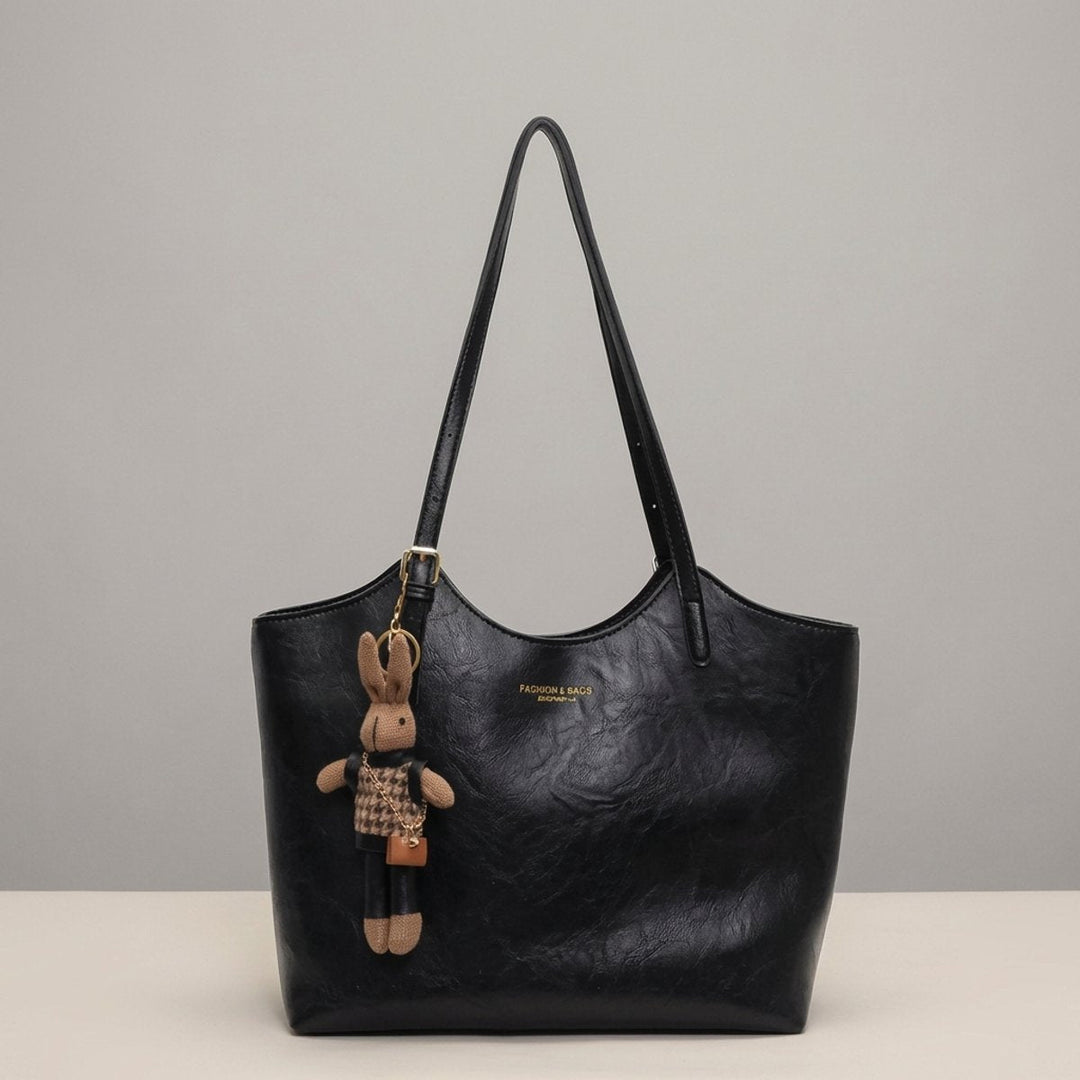 Naomi | Vegan Leather Tote Bag with Plush Bunny Charm