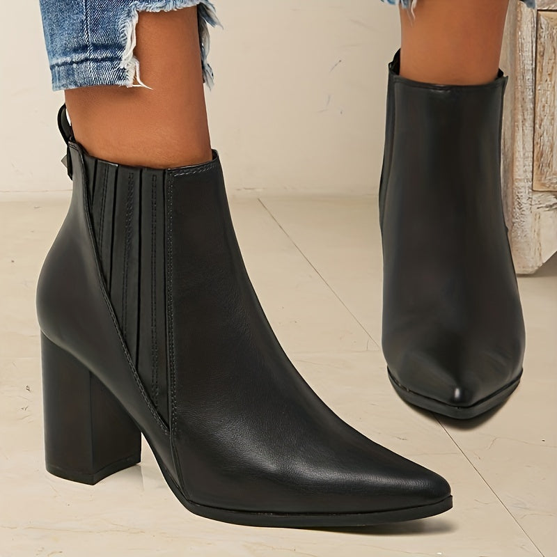 Averie | Modern Pointed Toe Square Heel Ankle Boots