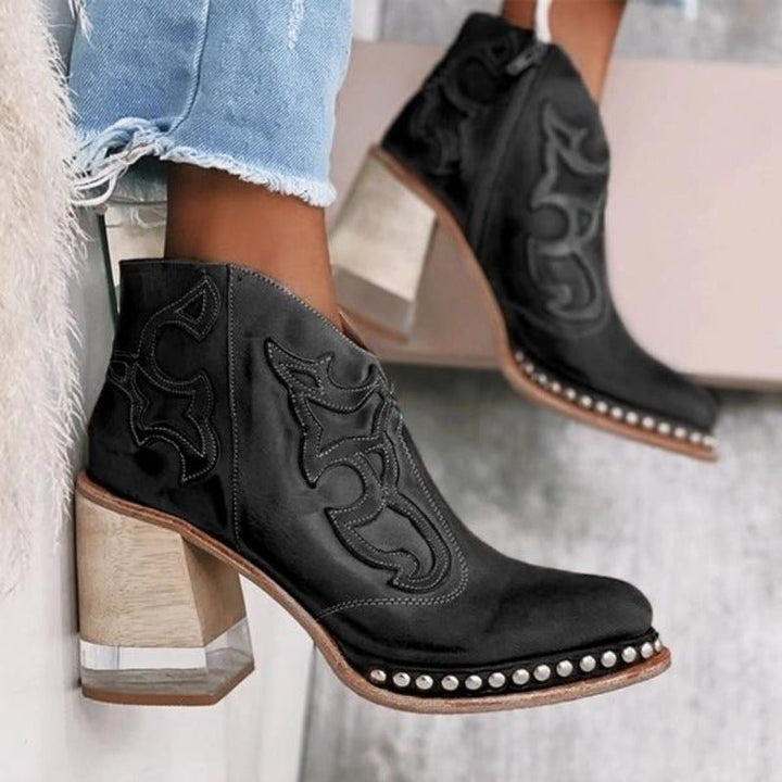 Isla | Chic Cut-Out Cowboy Ankle Boots With Block Heel