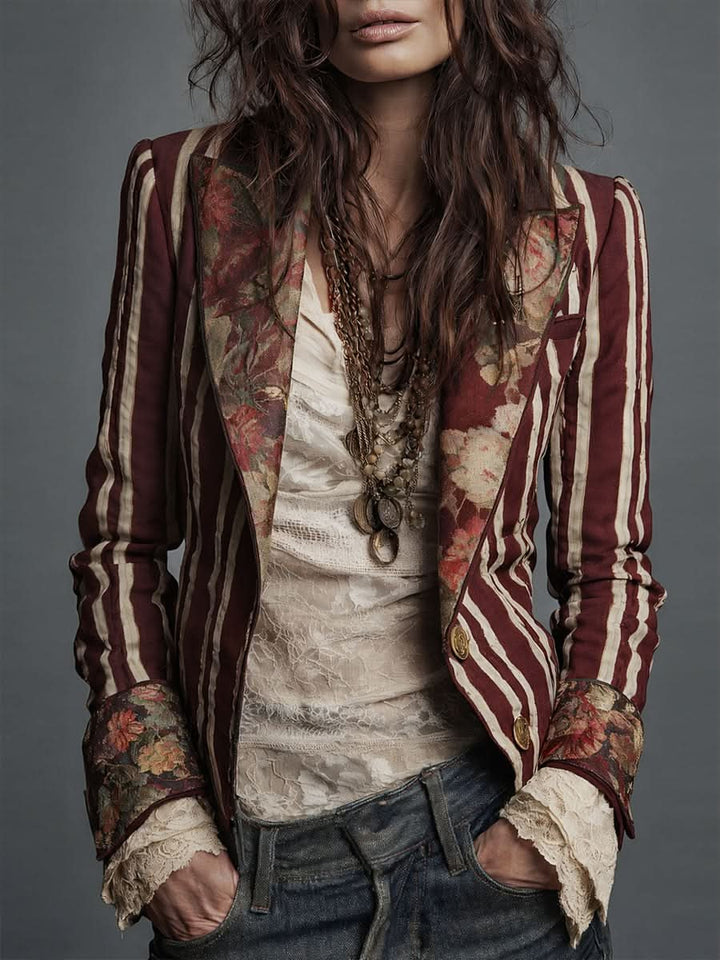 Naomi | Bohemian Floral Design Striped Blazer