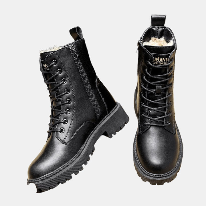 Elodie | Women's Faux Leather Lace-Up Fleece-Lined Combat Ankle Boots