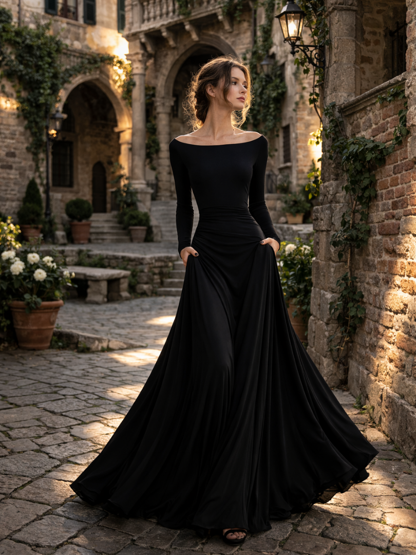 Aurora | Draped Long Sleeve Maxi Dress
