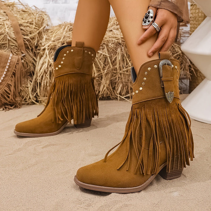 Sabrina | Stylish And Studded Fringe Cowboy Boots