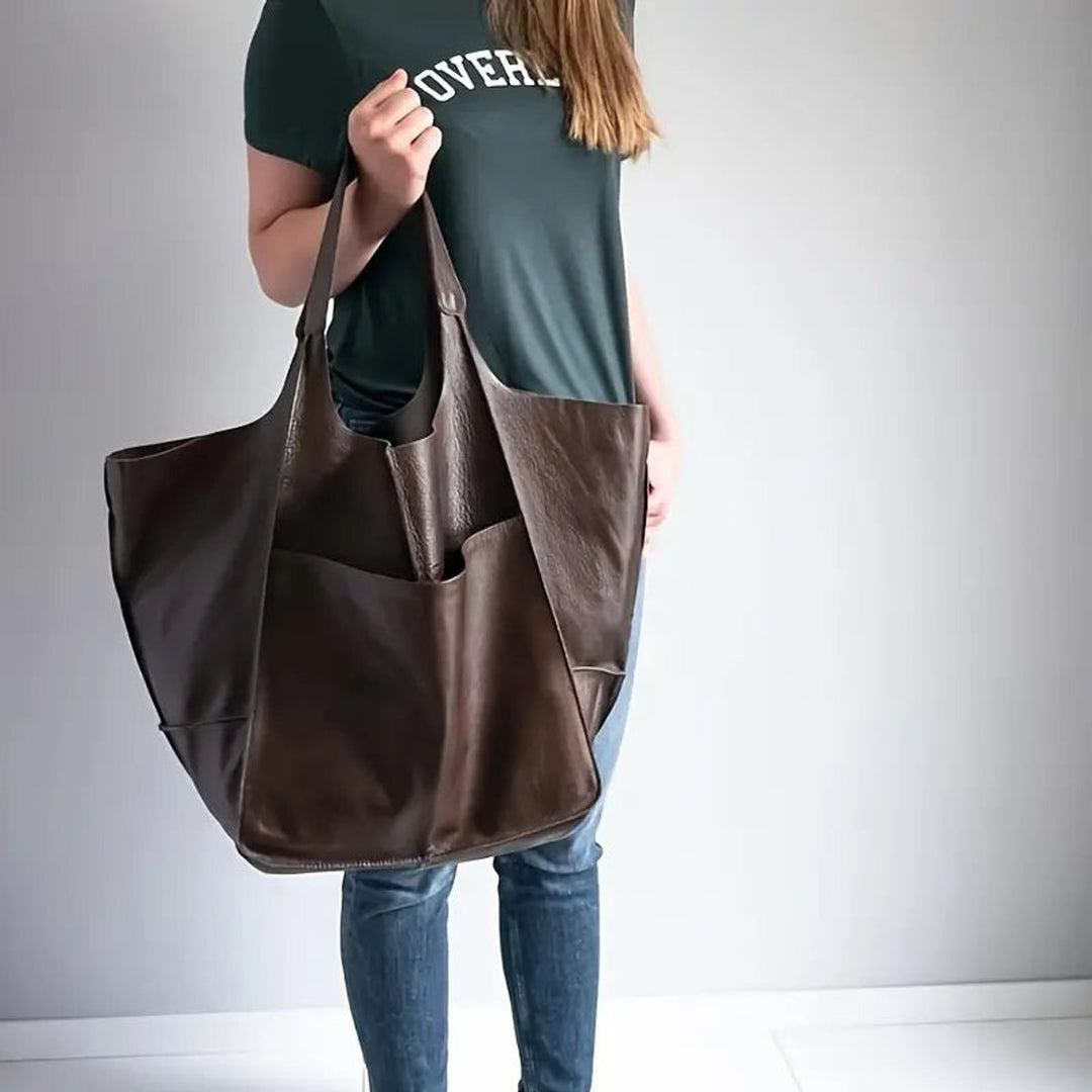 Elena | Oversized Vegan Leather Tote Bag with Magnetic Closure