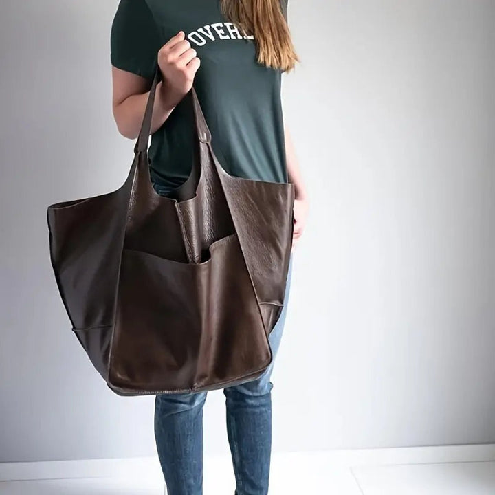 Elena | Oversized Vegan Leather Tote Bag with Magnetic Closure