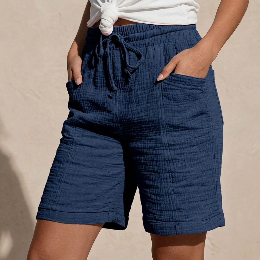 Melissa | Textured Bermuda Shorts with Adjustable Waist