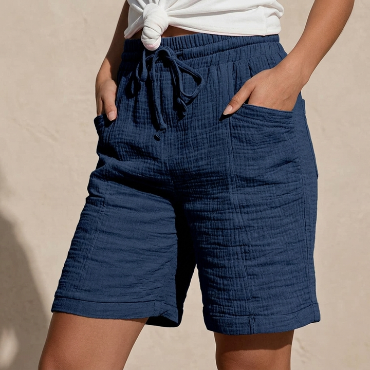 Melissa | Textured Bermuda Shorts with Adjustable Waist