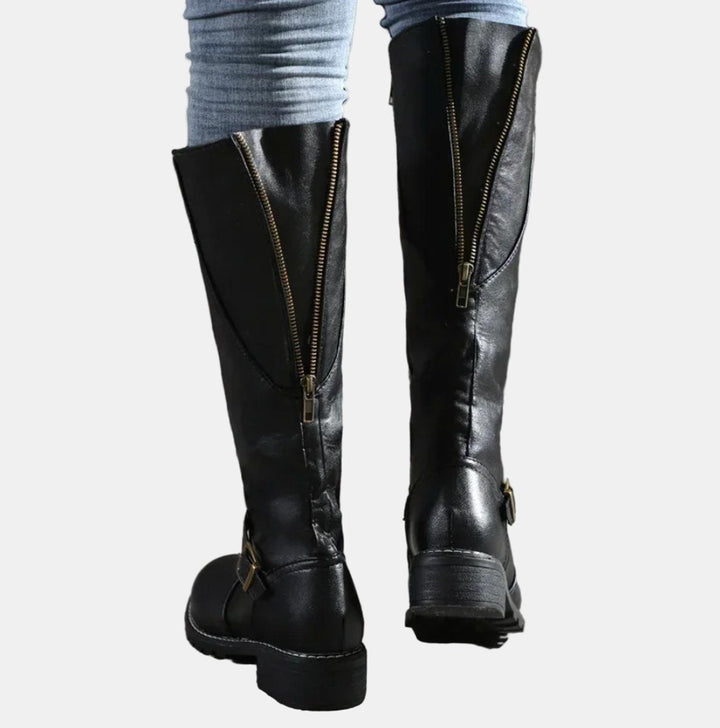 Alina | Trendy Buckle Accent Knee High Boots