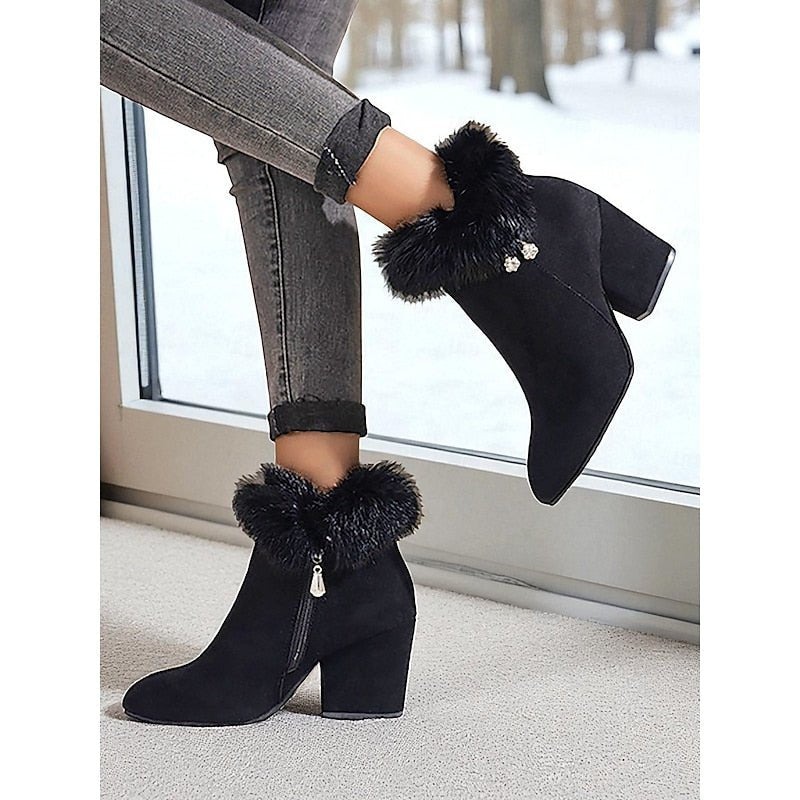 Natalie | Fur-Trimmed Block Heel Ankle Boots