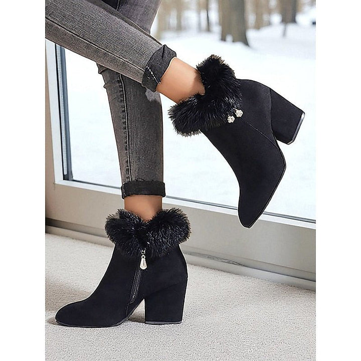 Natalie | Fur-Trimmed Block Heel Ankle Boots
