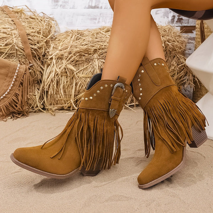 Sabrina | Stylish And Studded Fringe Cowboy Boots
