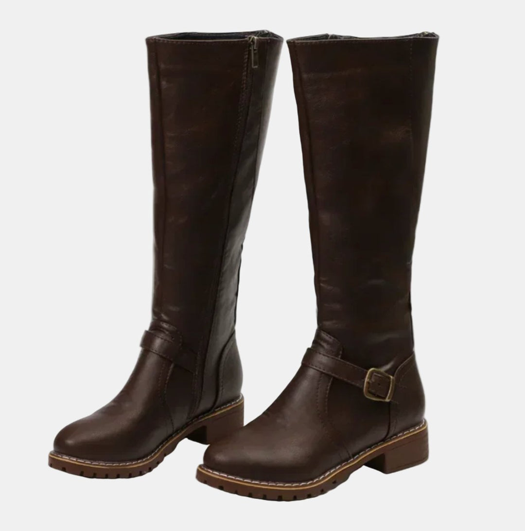 Alina | Trendy Buckle Accent Knee High Boots