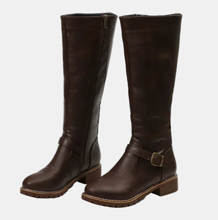 Alina | Trendy Buckle Accent Knee High Boots
