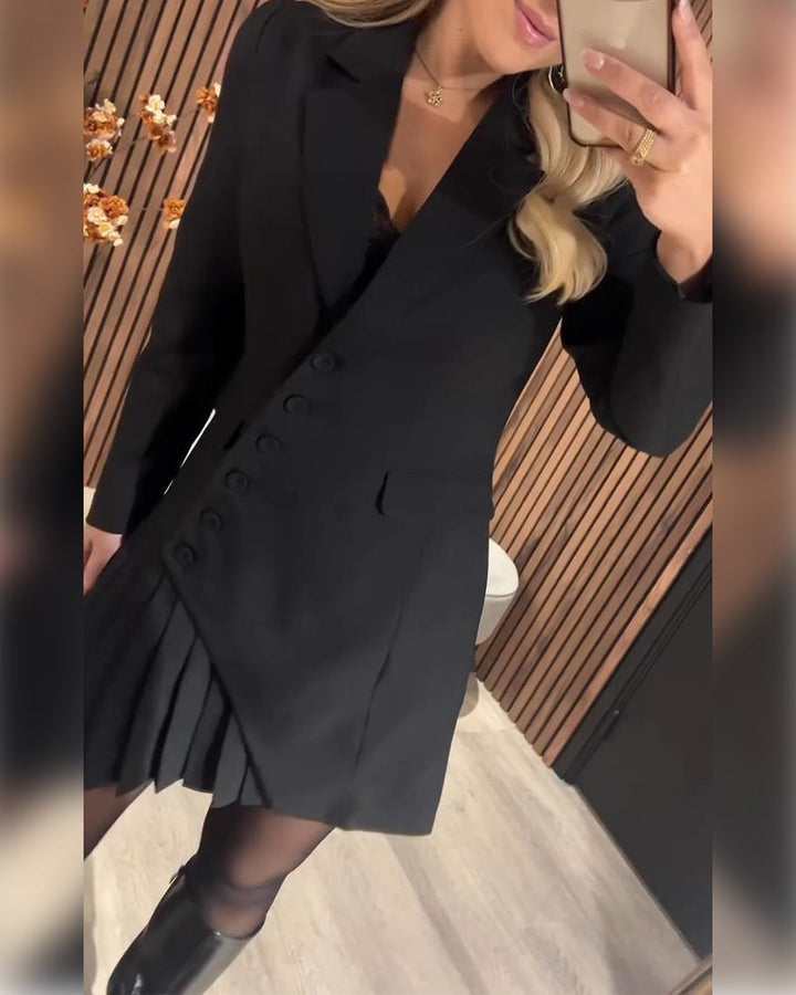 Solid Color Dress with Lapel and Blazer Style