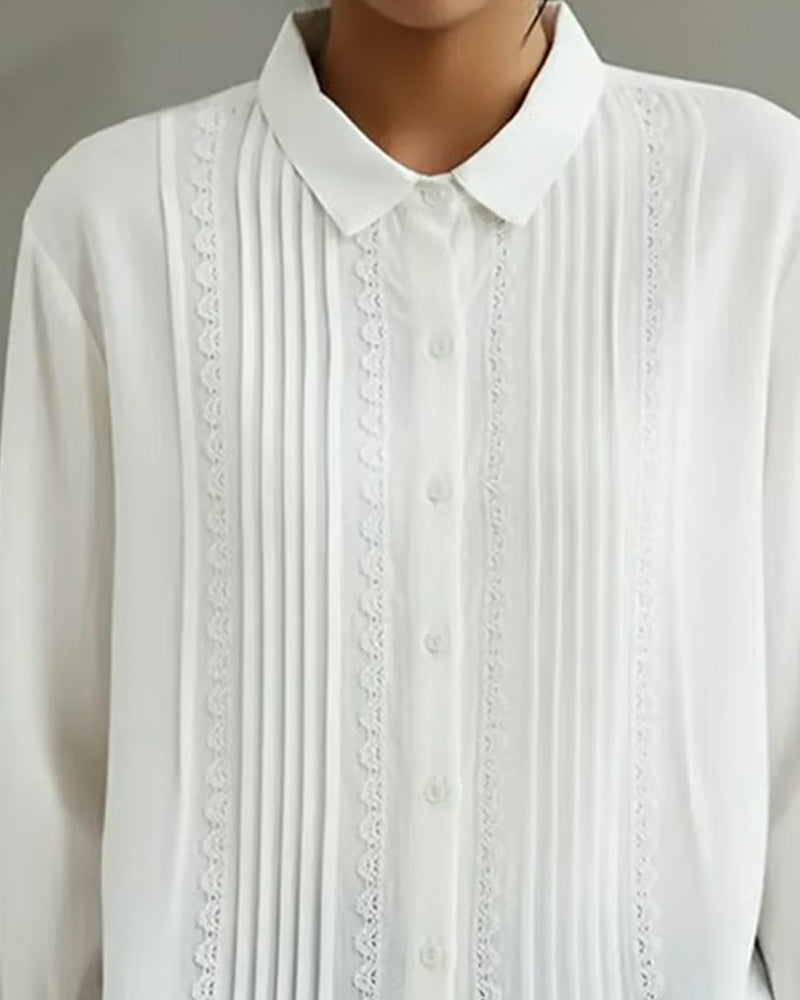 Solid Doll Collar Long Sleeve Shirt