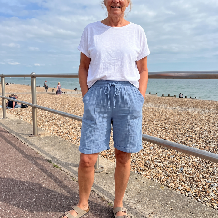 Melissa | Textured Bermuda Shorts with Adjustable Waist