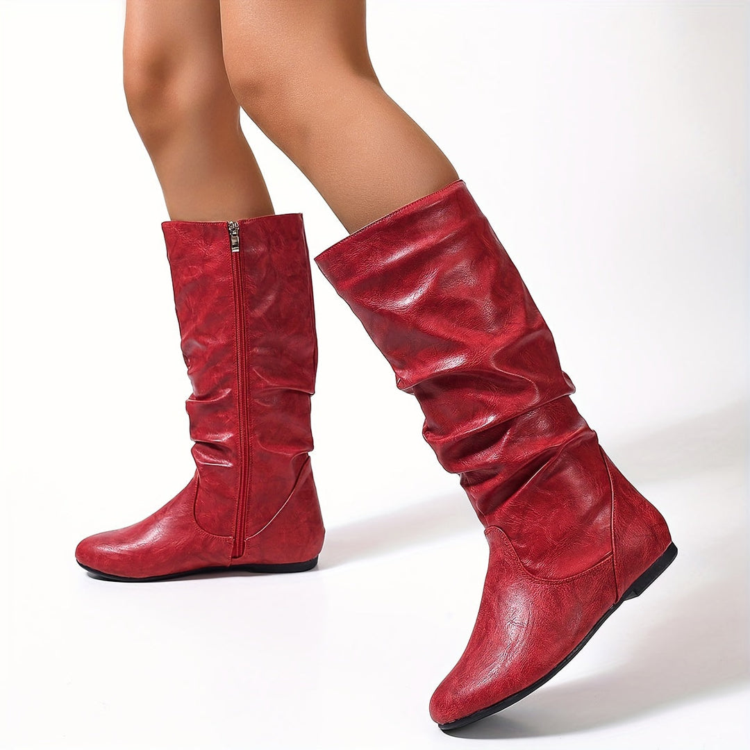 Isabelle | Stylish And Warm Gathered Flat Knee High Boots