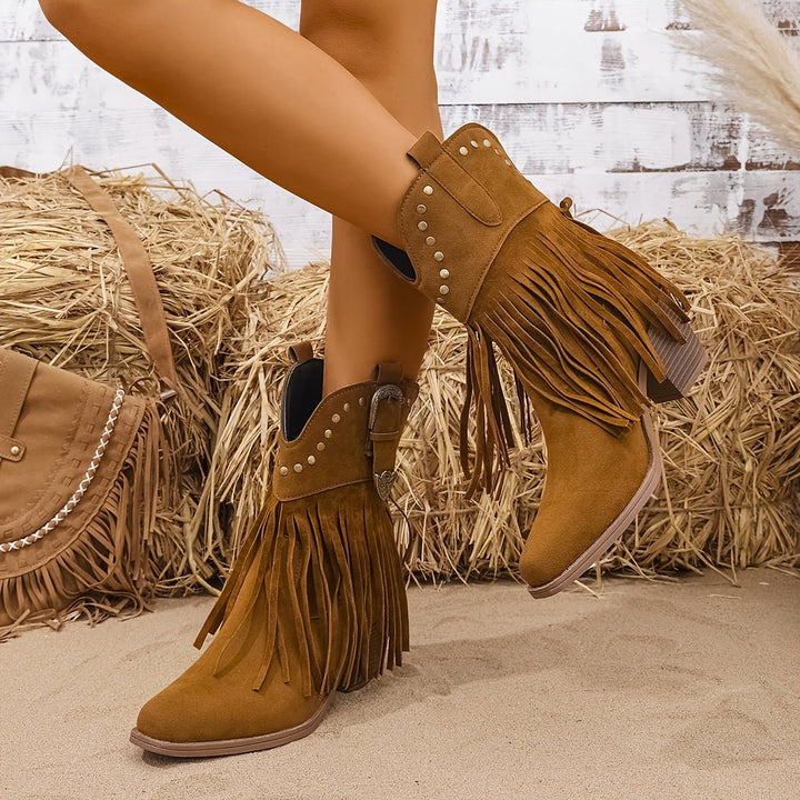 Sabrina | Stylish And Studded Fringe Cowboy Boots
