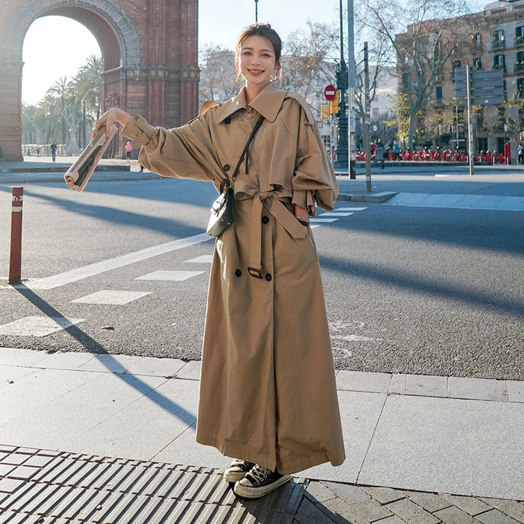Arabella | Women's Oversized Double-Breasted Maxi Trench Coat with Tie Belt