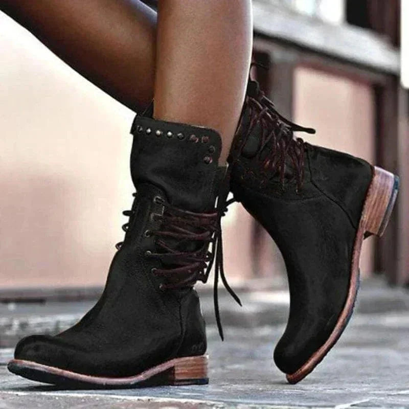 Marina | Western Studded Lace-Up Ankle Boots