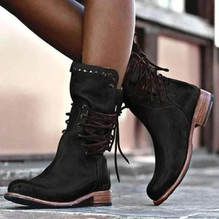 Marina | Western Studded Lace-Up Ankle Boots