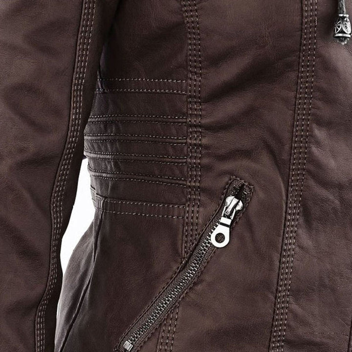 Ruby | Tailored Style Faux Leather Hooded Jacket