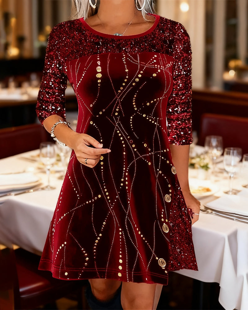 Dress with Glitter and Velvet Paneled Details