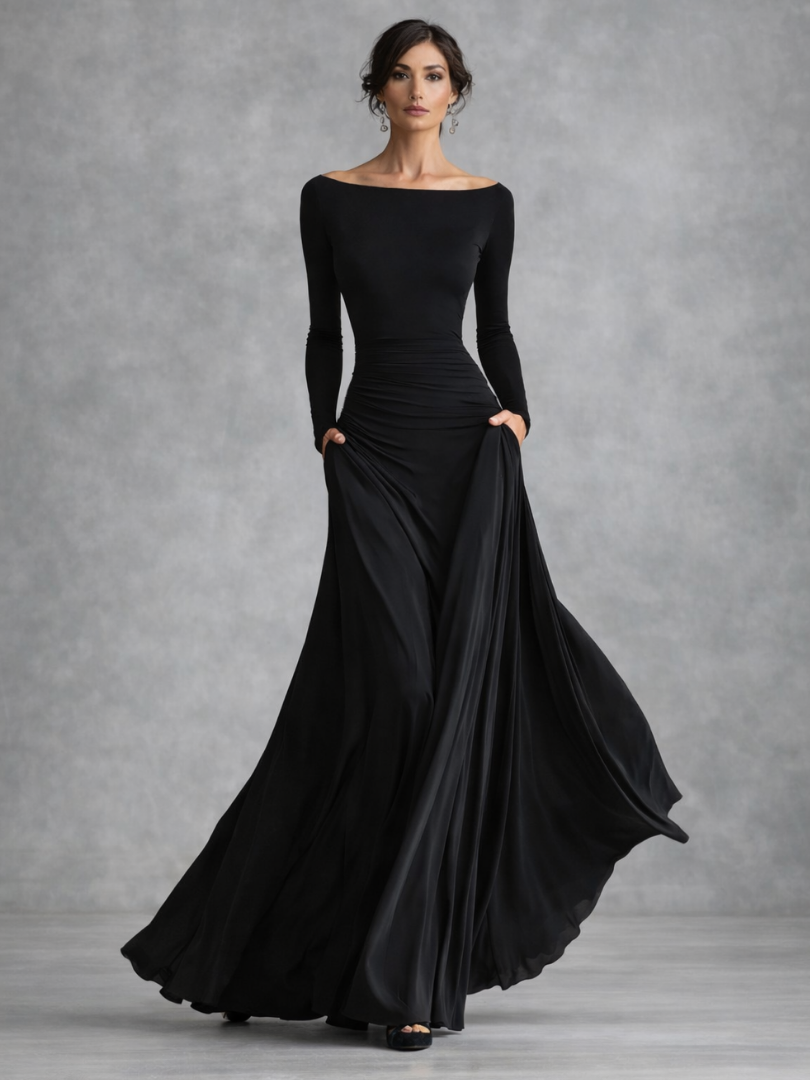 Aurora | Draped Long Sleeve Maxi Dress