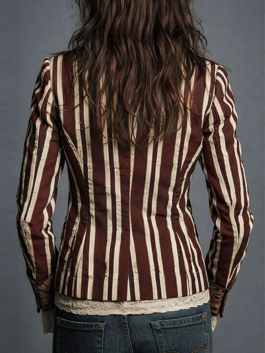 Naomi | Bohemian Floral Design Striped Blazer