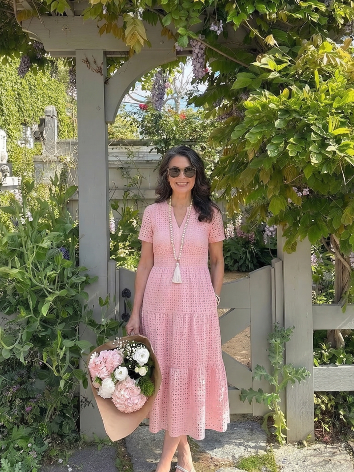 Keyla | Short Sleeve Eyelet Tiered Midi Dress
