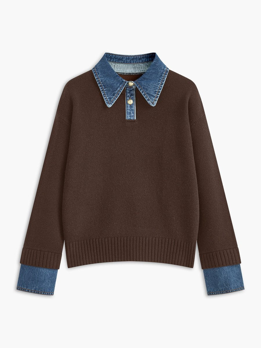 Celina | Chic 2-In-1 Knitted Sweater With Denim Details