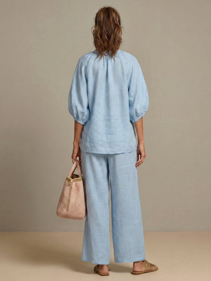 Helena | Zip-Front Blouson Top & Wide-Leg Trousers Two-Piece Set