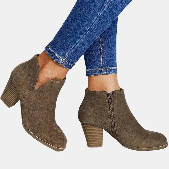 Beatrice | Women's Suede Block Heel Side-Zip Ankle Boots