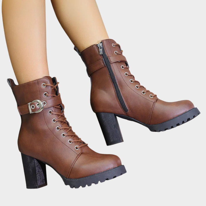 Isabelle | Women's Lace-Up Block Heel Combat Ankle Boots