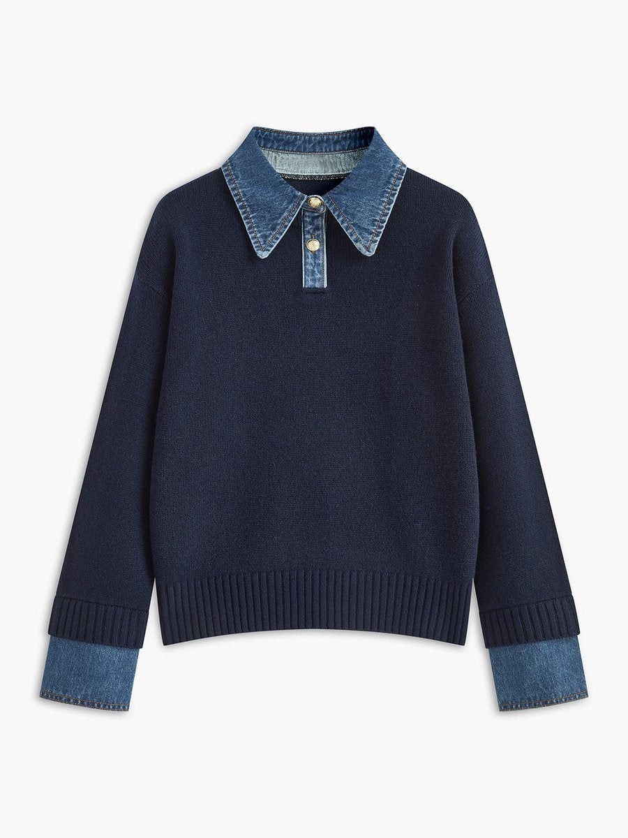 Celina | Chic 2-In-1 Knitted Sweater With Denim Details