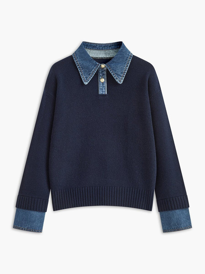 Celina | Chic 2-In-1 Knitted Sweater With Denim Details