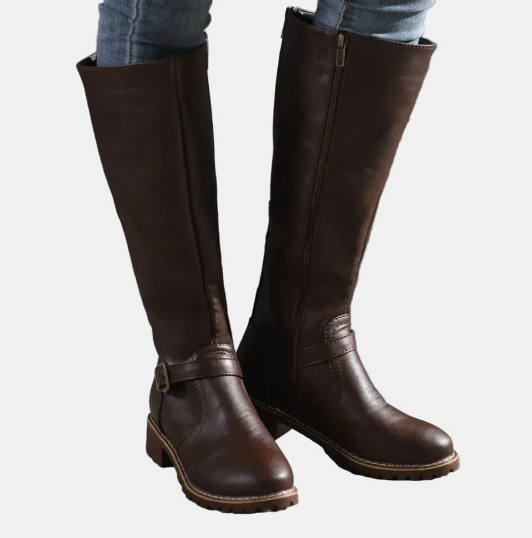 Alina | Trendy Buckle Accent Knee High Boots