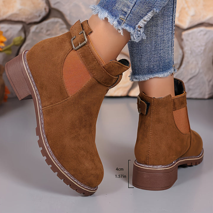 Andrea | Buckle-Strap Suede Chelsea Ankle Boots